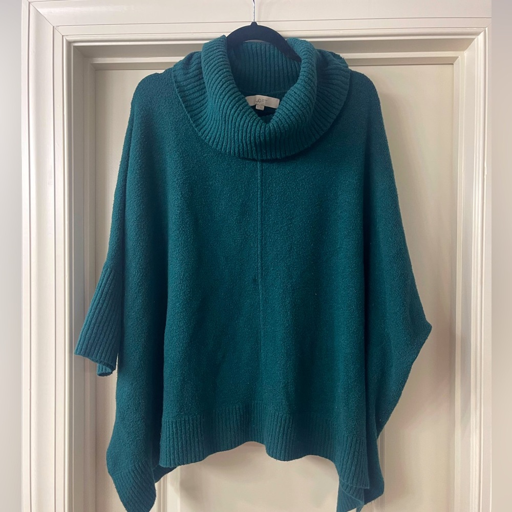Ann Taylor Loft Green Cowlneck Poncho Sweater